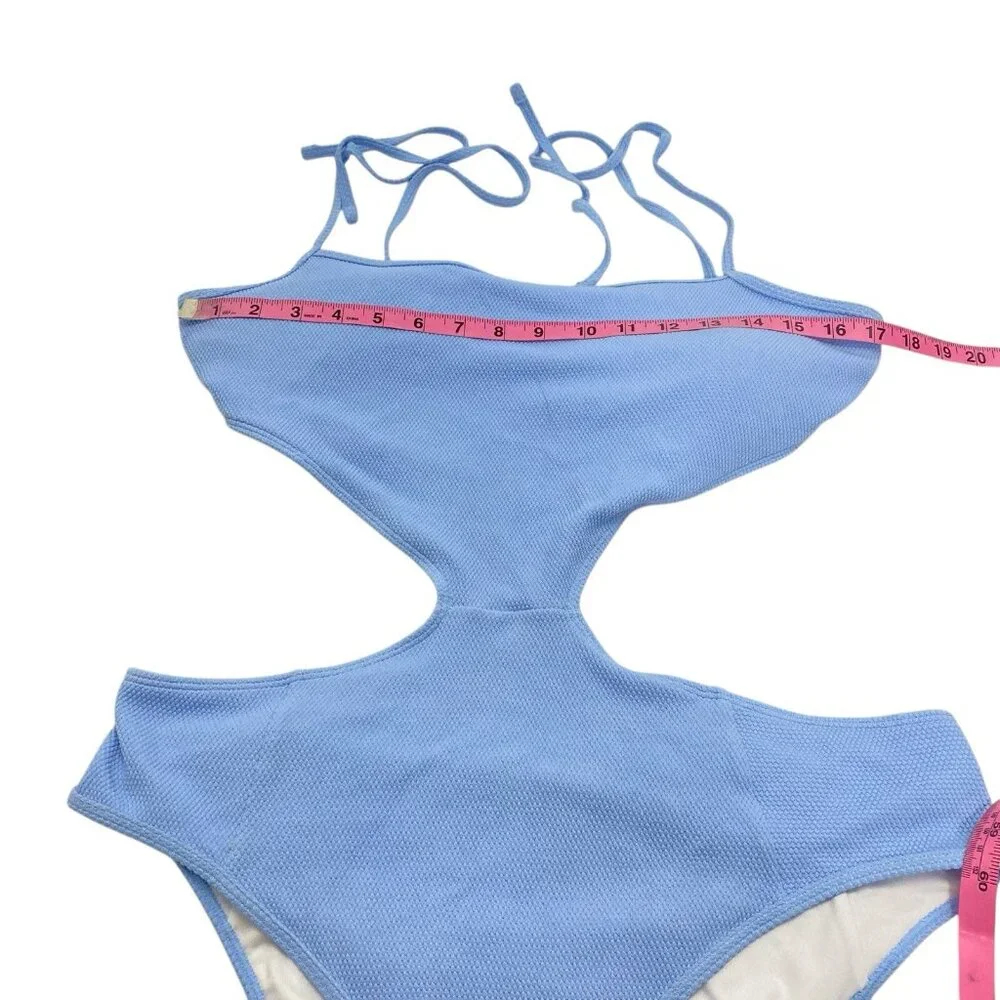 ABERCROMBIE FITCH Women Cut Out 1 Piece Swimsuit‎ Sz XL Blue Beach Pool 59-9